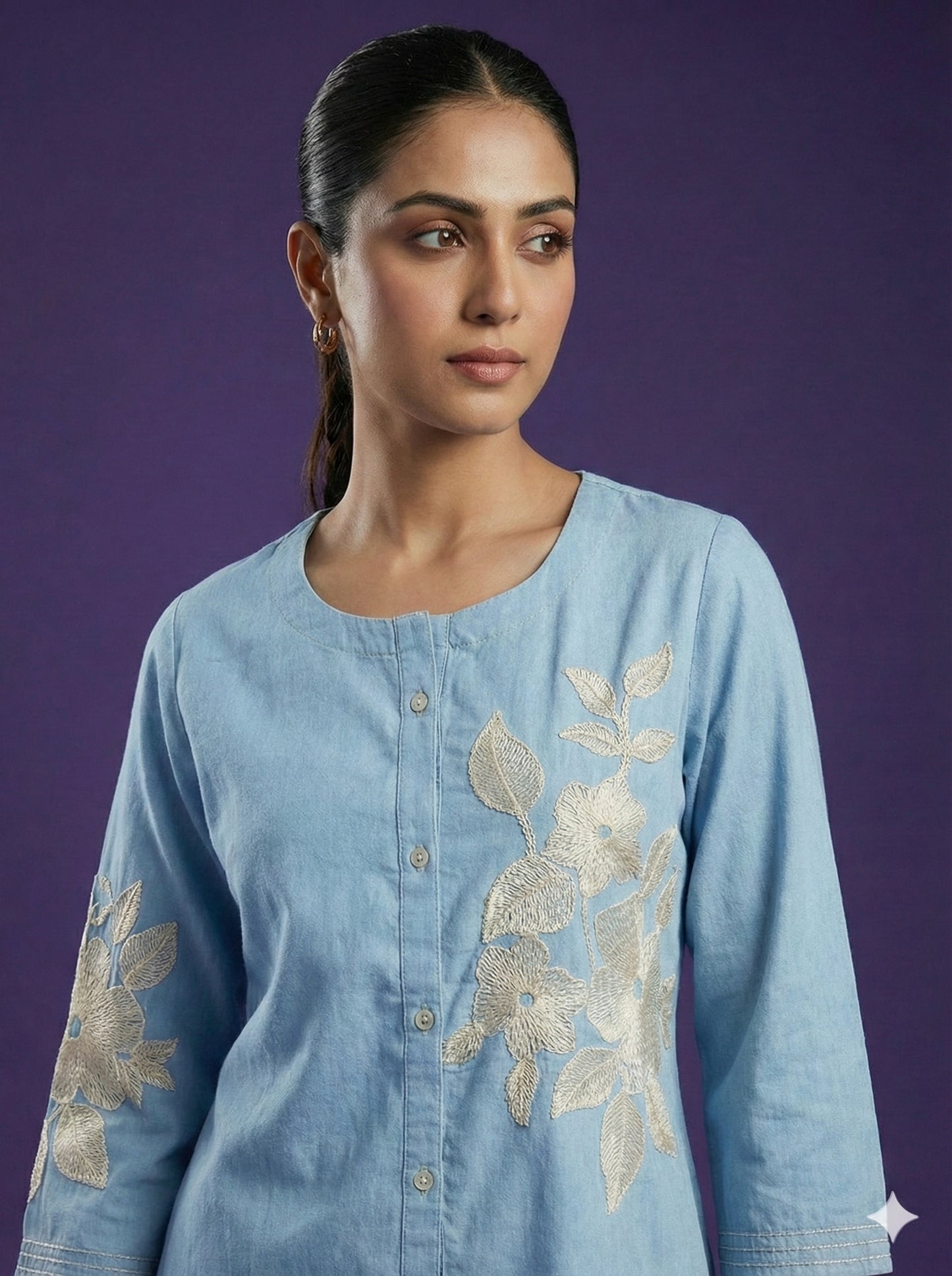 Blue Round Neck Cotton Cord Set