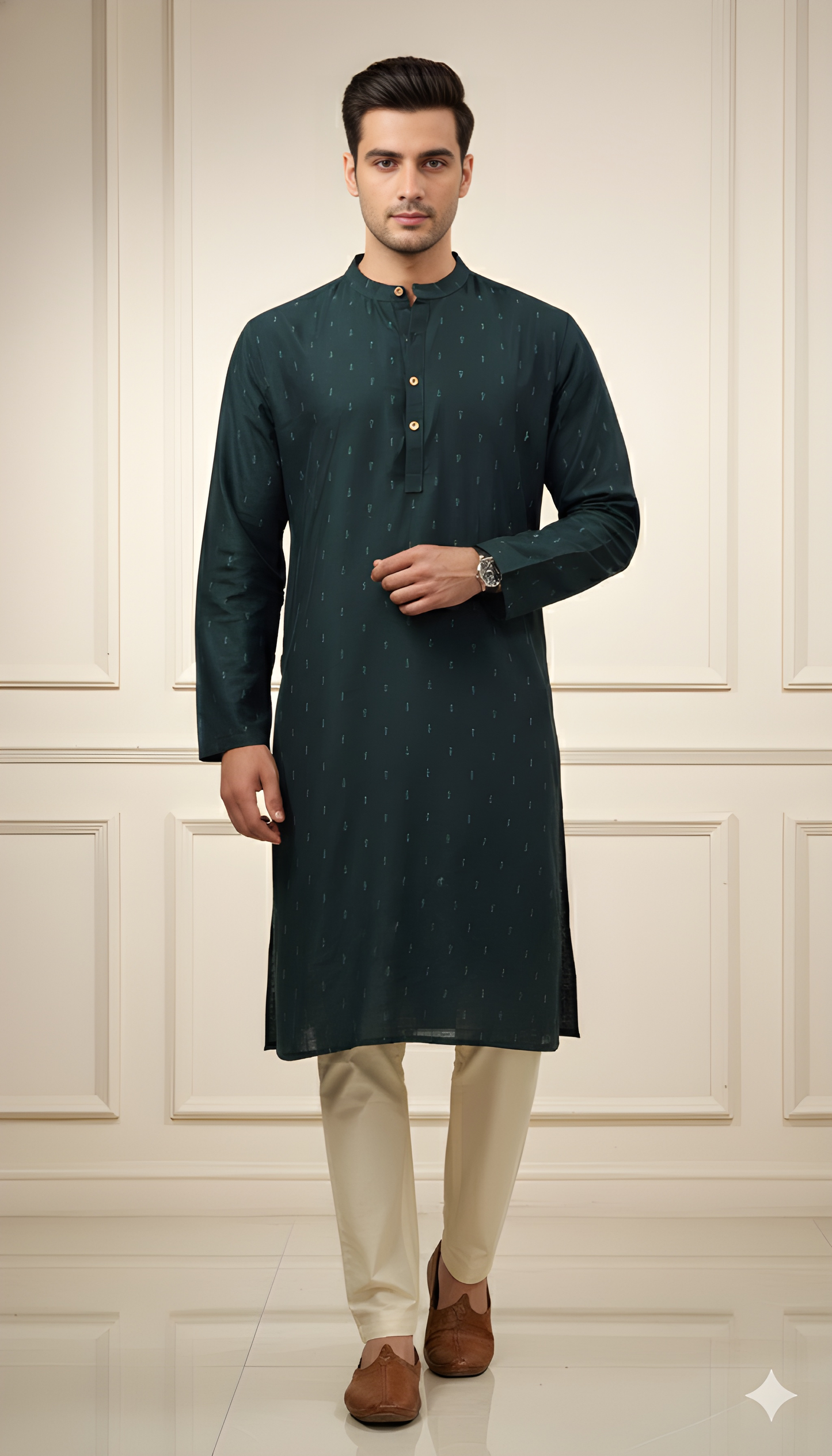 Green Mandarin Silk Kurta