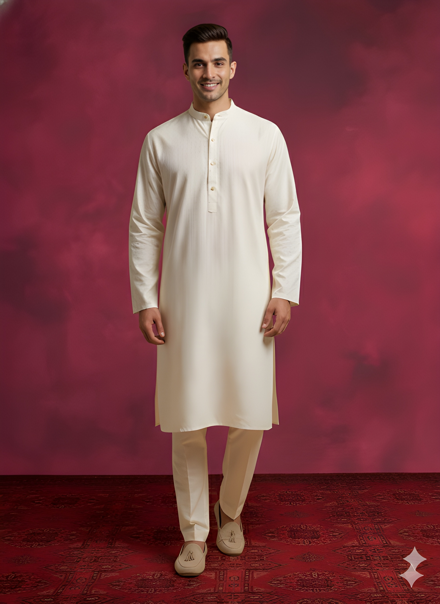 White Mandarin Rayon Kurta