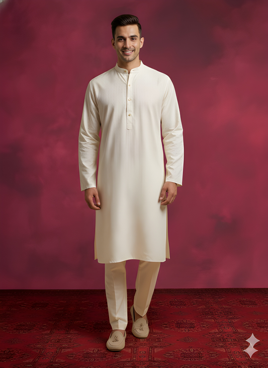 White Mandarin Rayon Kurta