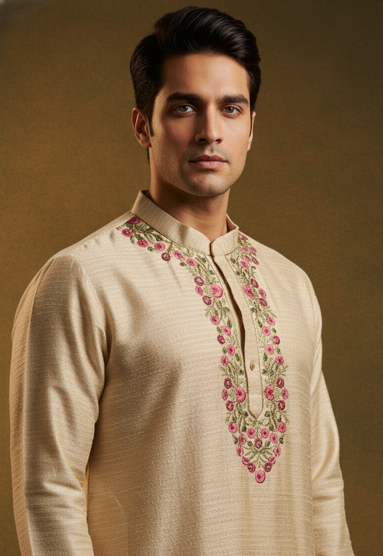 Ivory Mandarin Neck Viscose Kurta