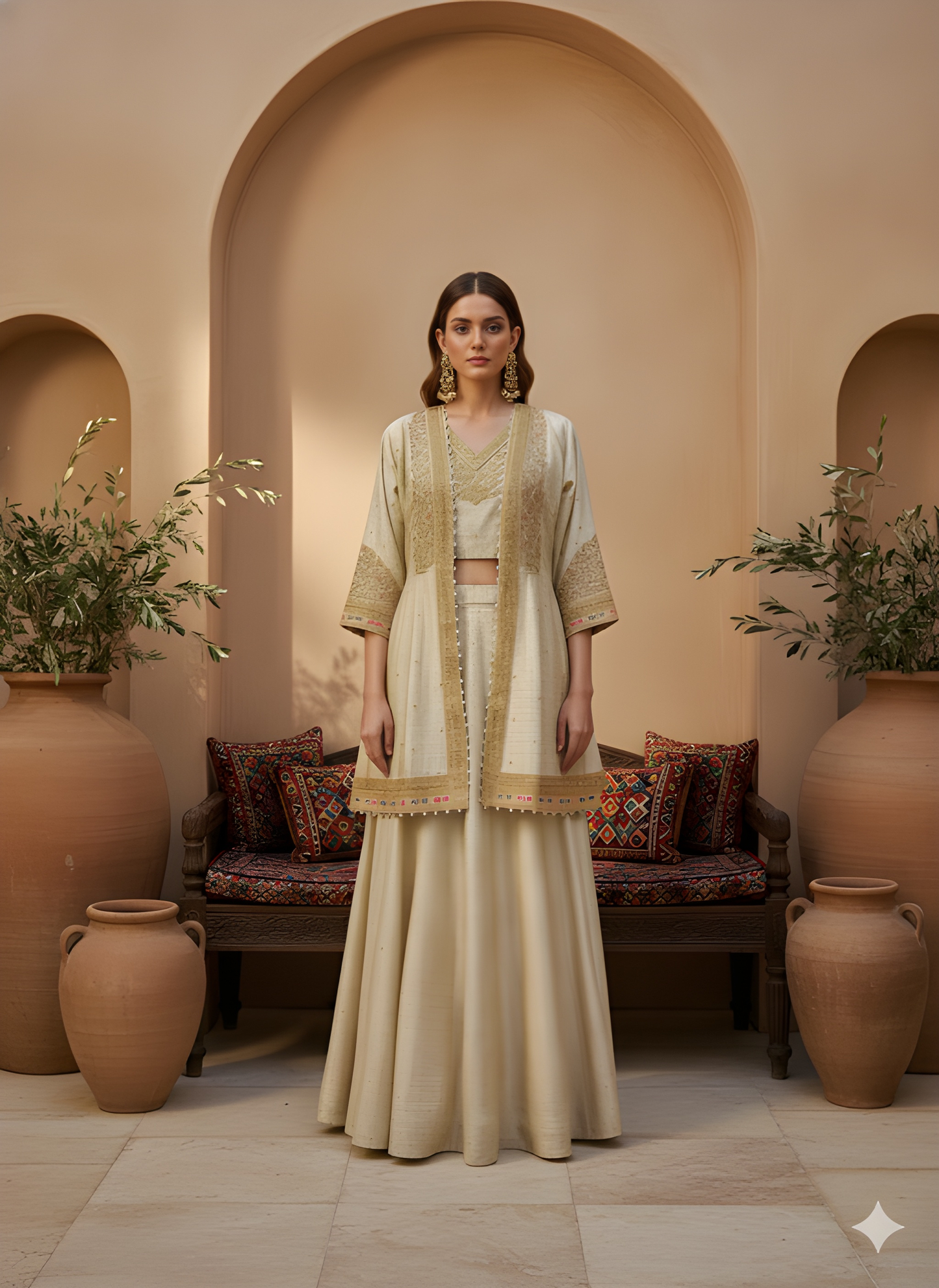 Ivory V-Neck Silk 3PCS Set