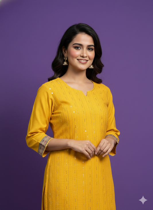 Yellow Round V-Neck Silk 2PCS Set