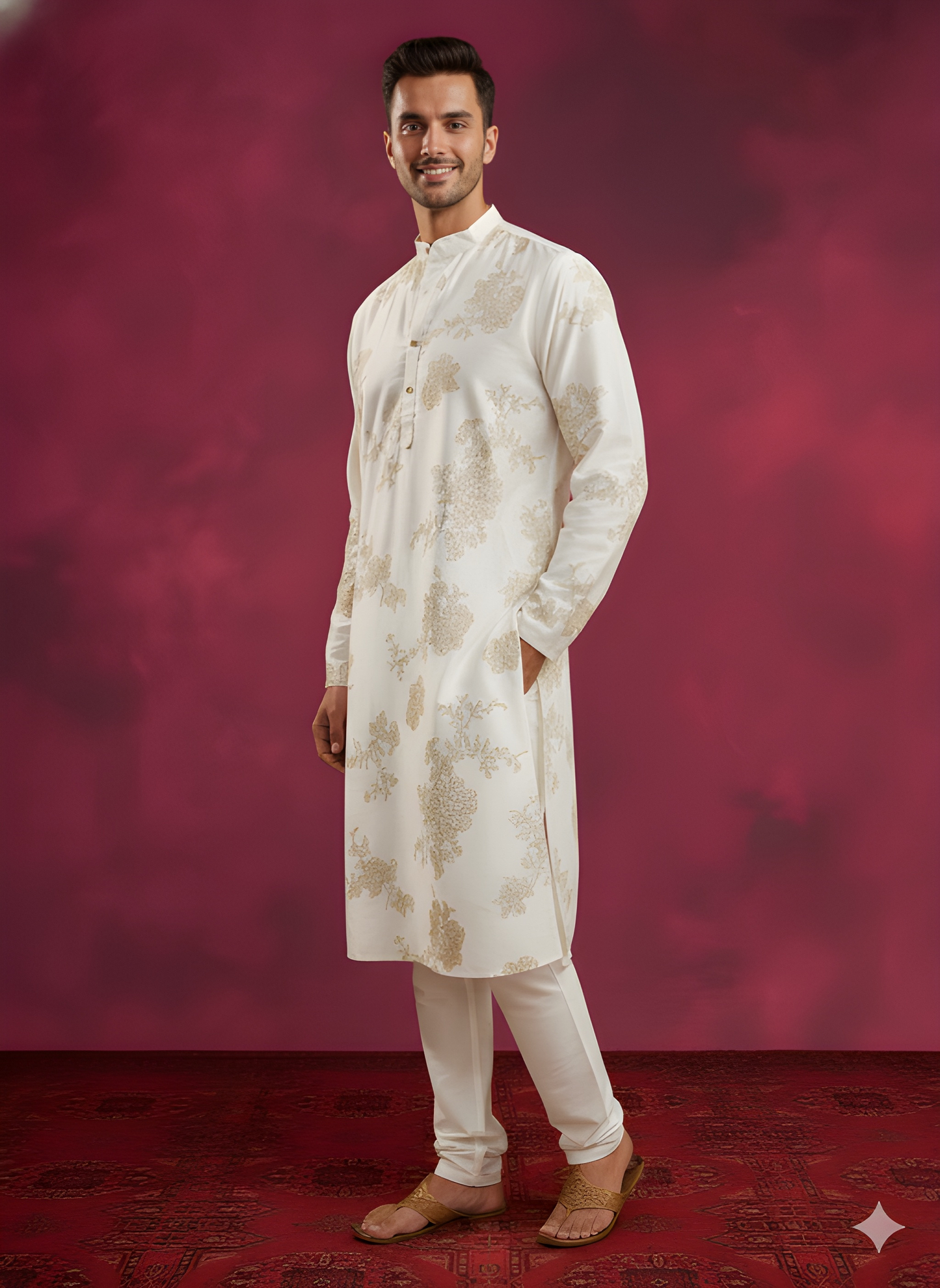 White Mandarin Neck Silk Kurta