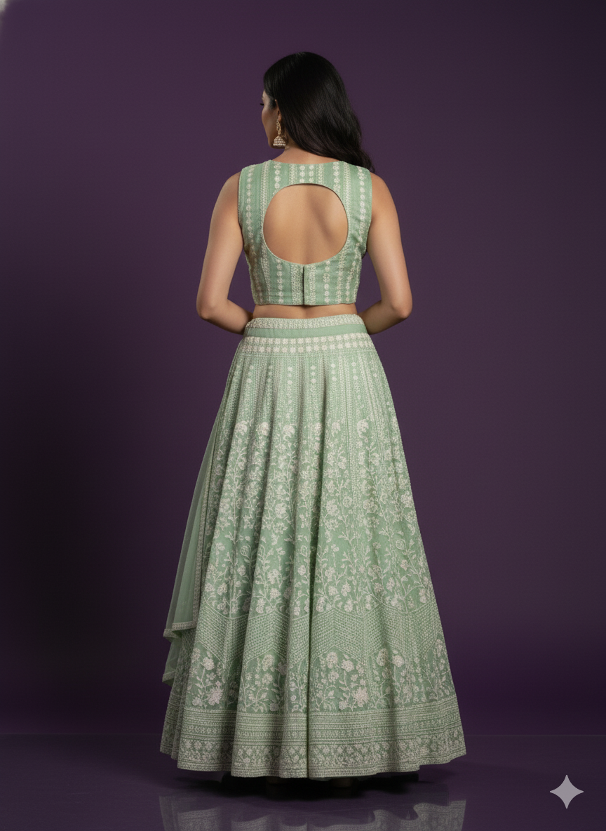 Green Round Neck Silk 3PCS Set