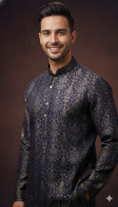 Purple Mandarin Neck Silk Kurta
