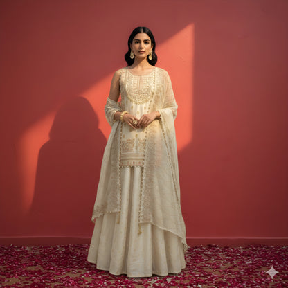 Ivory Round Neck Silk 3PCS Set