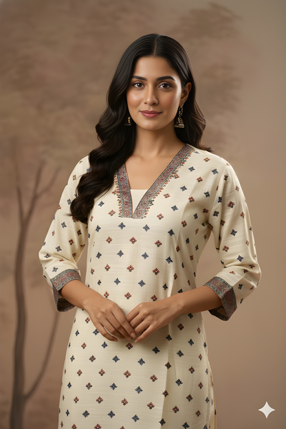 Ivory Deep-V Silk Cord Set