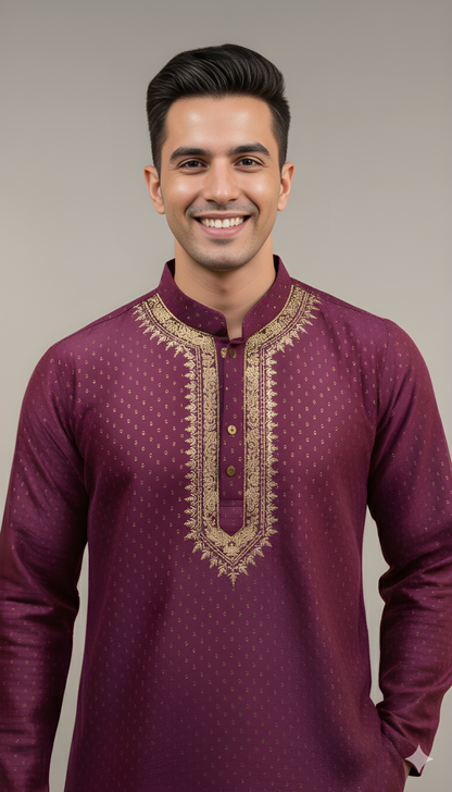Purple Mandarin Neck Silk Kurta