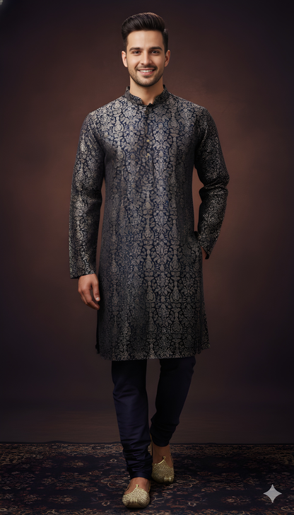 Purple Mandarin Neck Silk Kurta