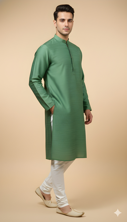 Green Mandarin-Neck Viscose Kurta