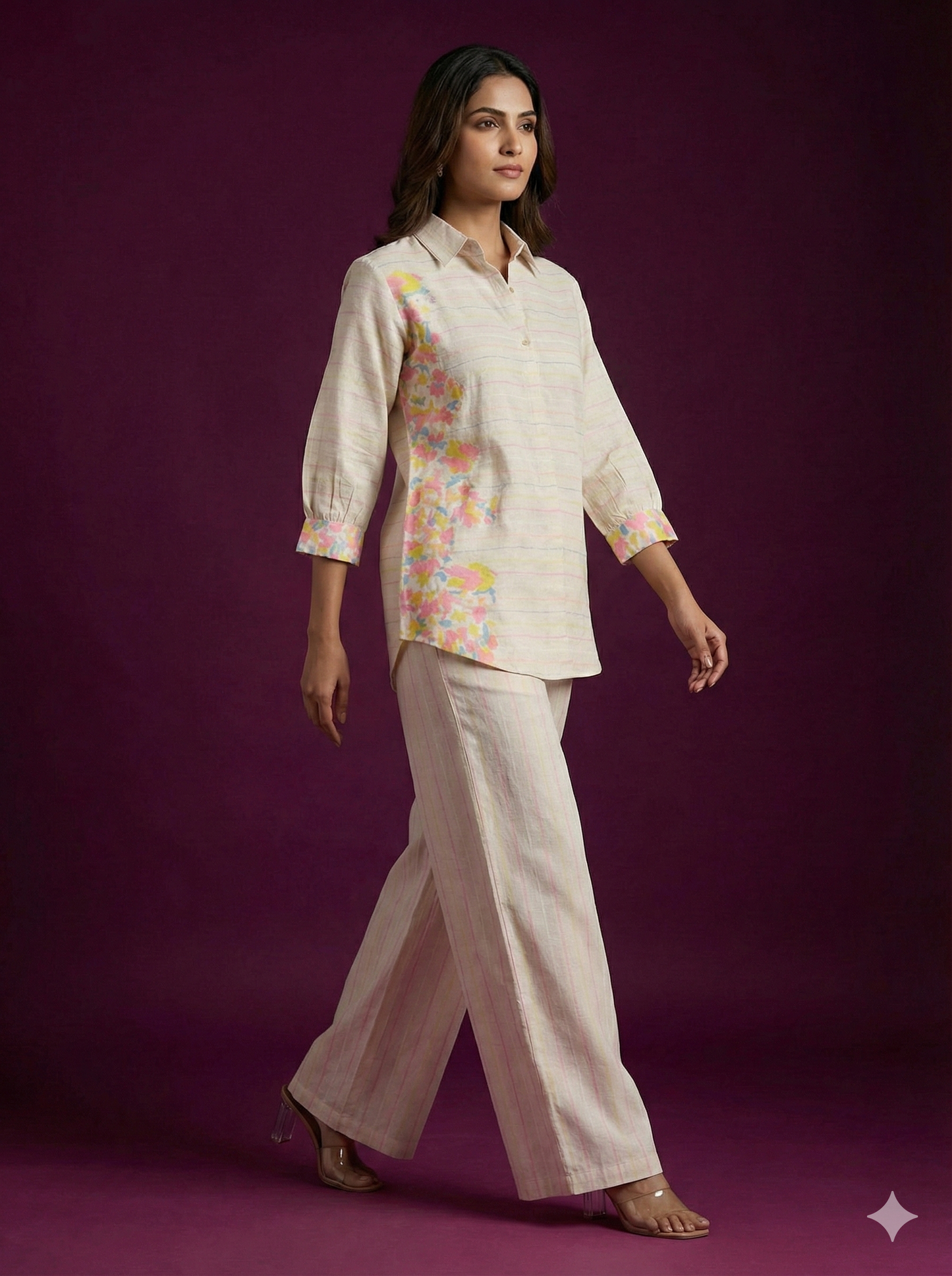 Ivory Collar Neck Cotton Cord Set