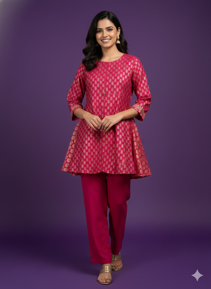 Span Pink Viscose Short Kurta