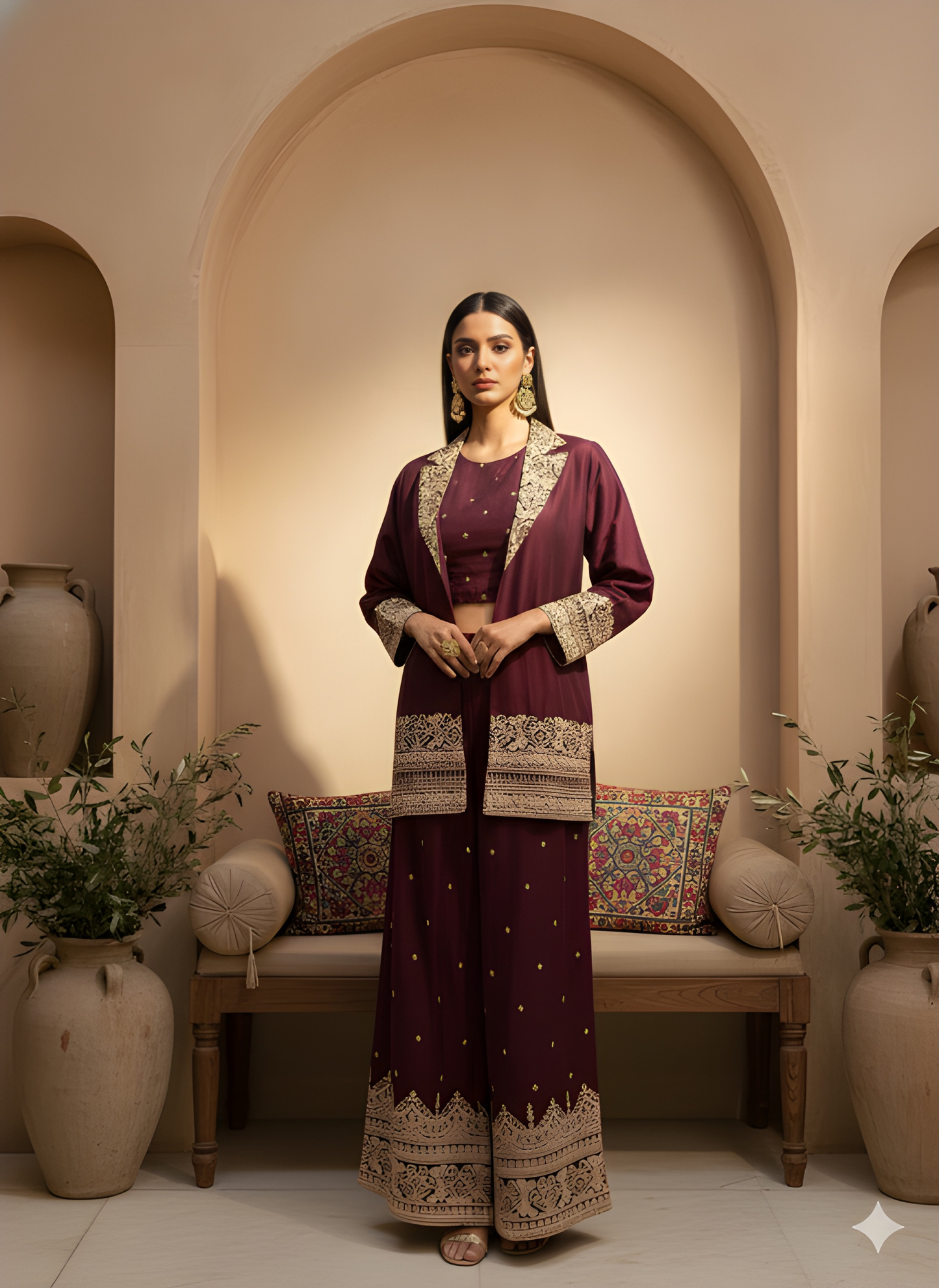 Wine Jacket Collor Silk 3PCS Set