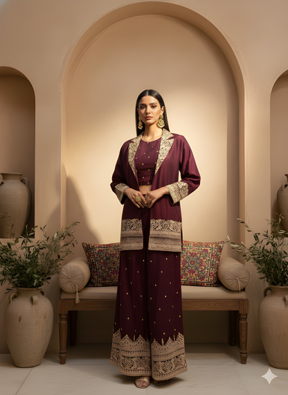 Wine Jacket Collor Silk 3PCS Set