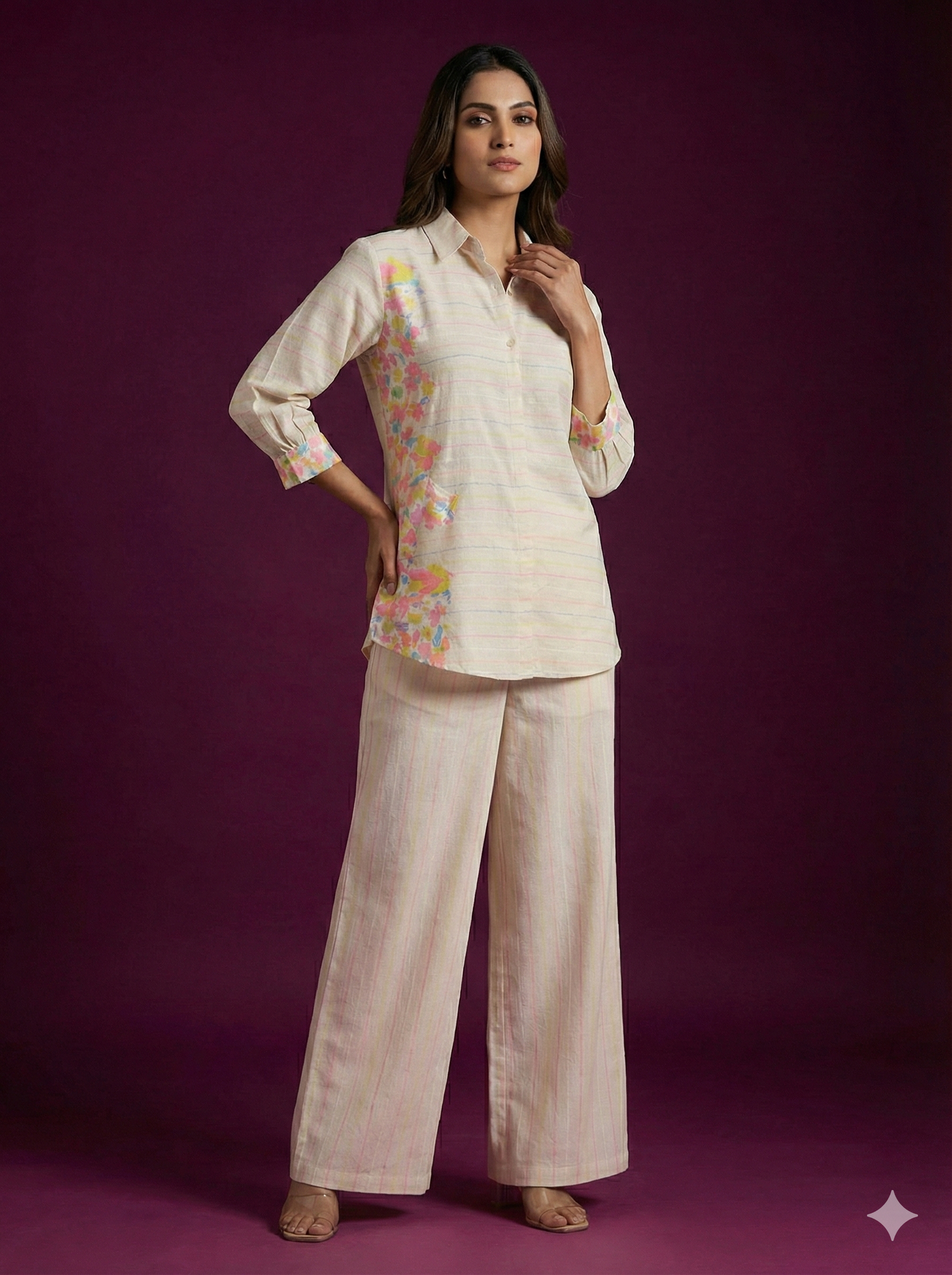 Ivory Collar Neck Cotton Cord Set
