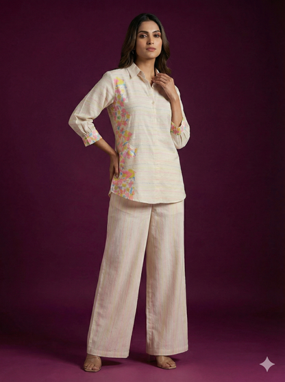 Ivory Collar Neck Cotton Cord Set
