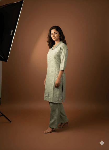 Green Collard Silk Cord Set