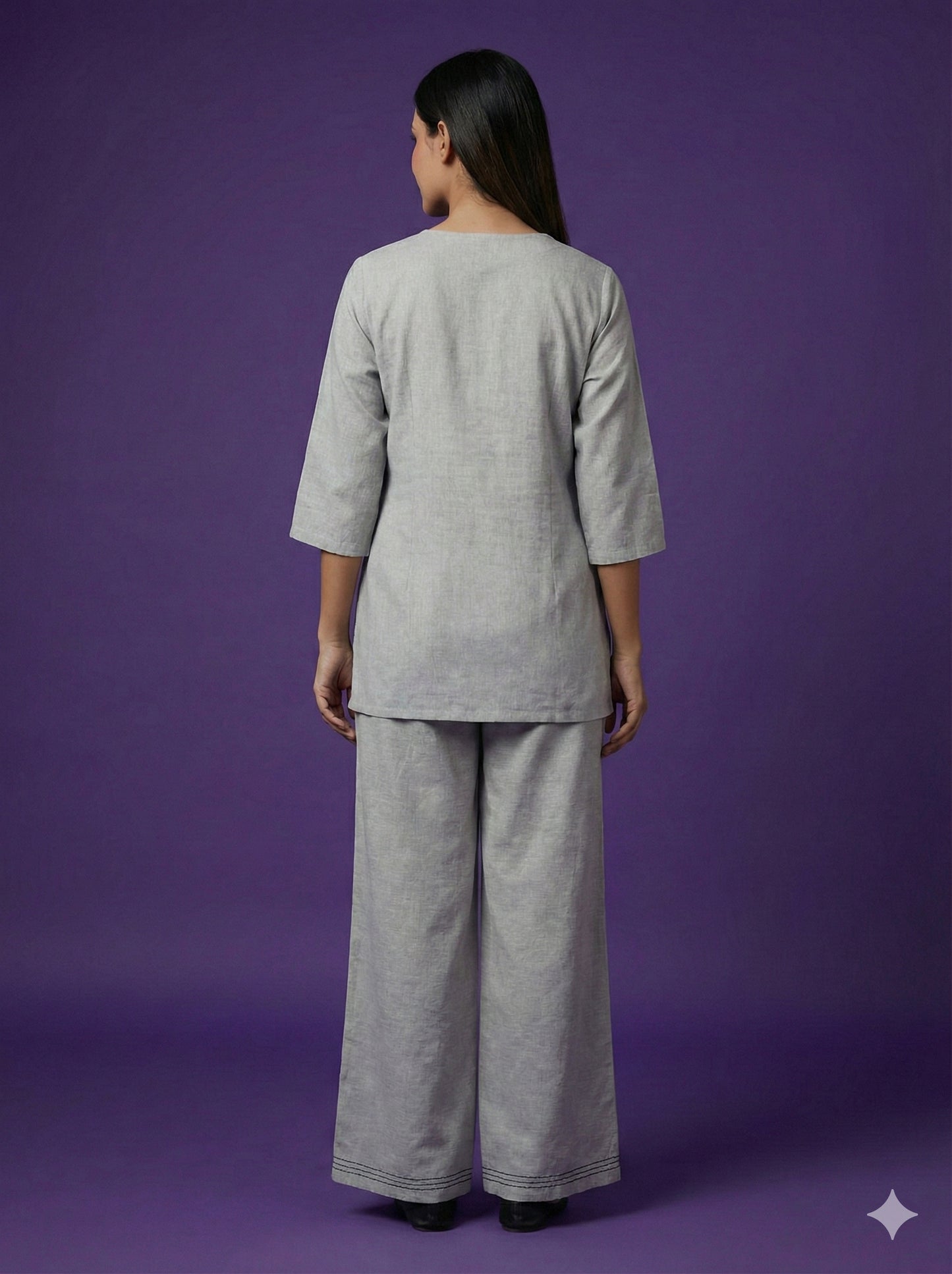 Grey Round Neck Cotton Co-ord Set