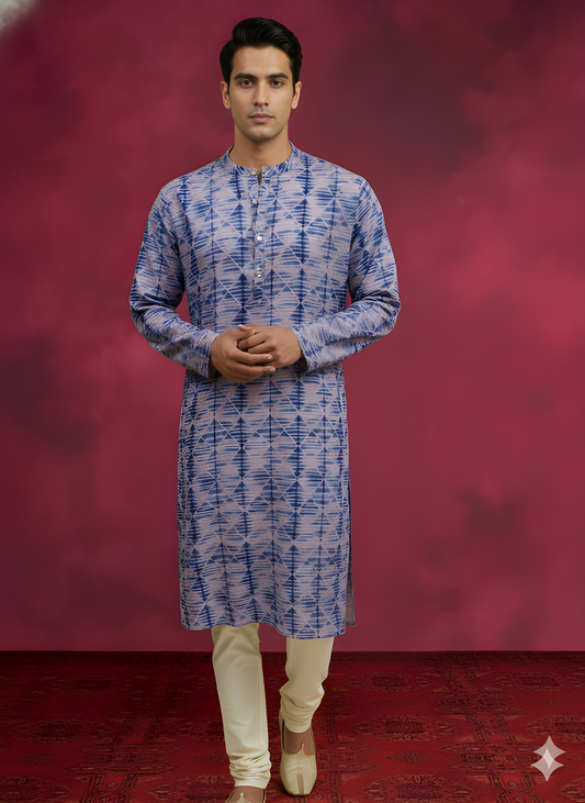 Blue Mandarin Cotton Kurta