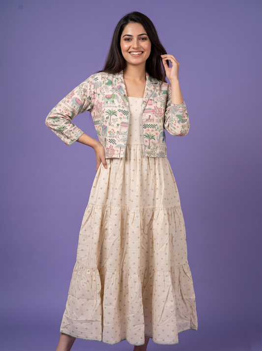 Spaghetti Dress with Jacket - Cotton Linen Fabric & Vibrant  Print