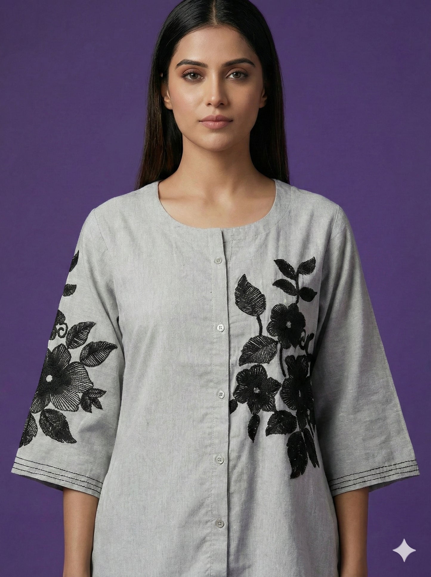 Grey Round Neck Cotton Co-ord Set