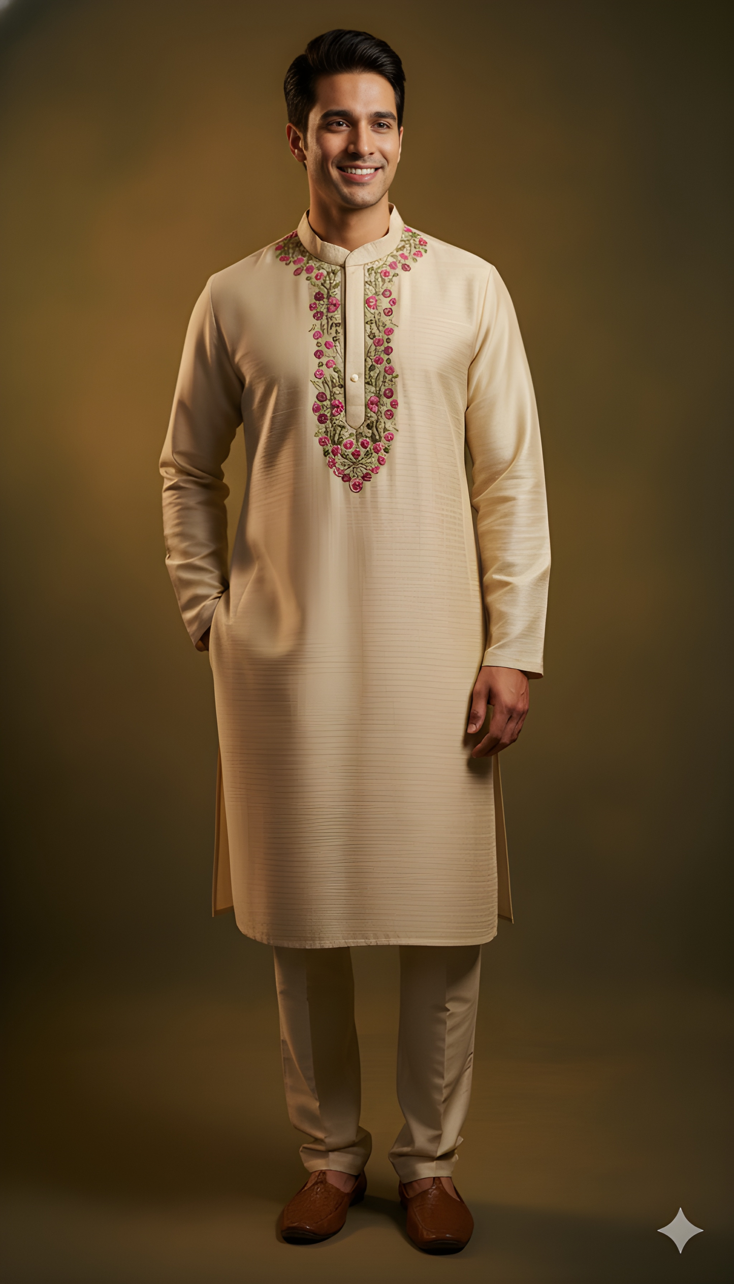 Ivory Mandarin Neck Viscose Kurta