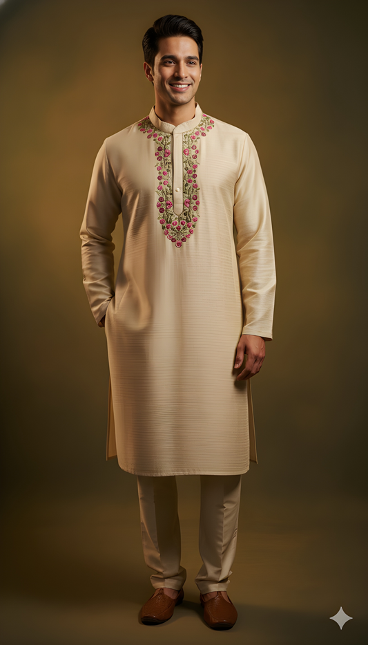 Ivory Mandarin Neck Viscose Kurta