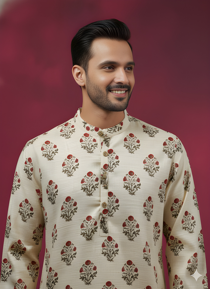 Ivory Mandarin Silk Kurta