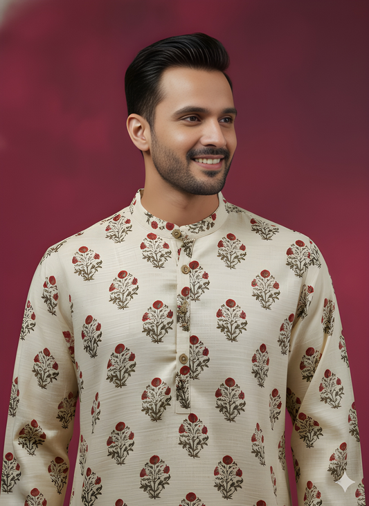 Ivory Mandarin Silk Kurta