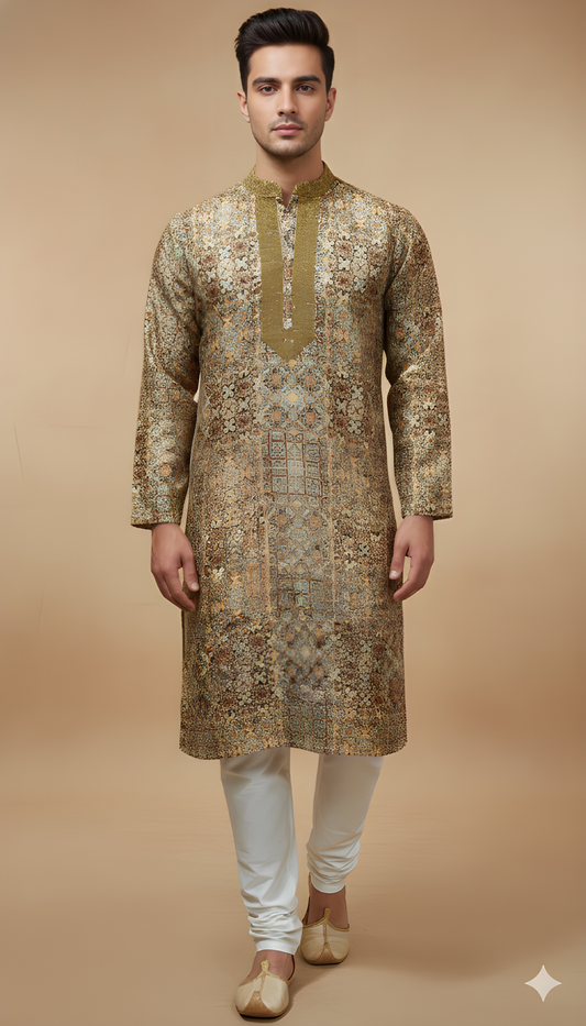 Ivory Mandarin Neck Silk Kurta