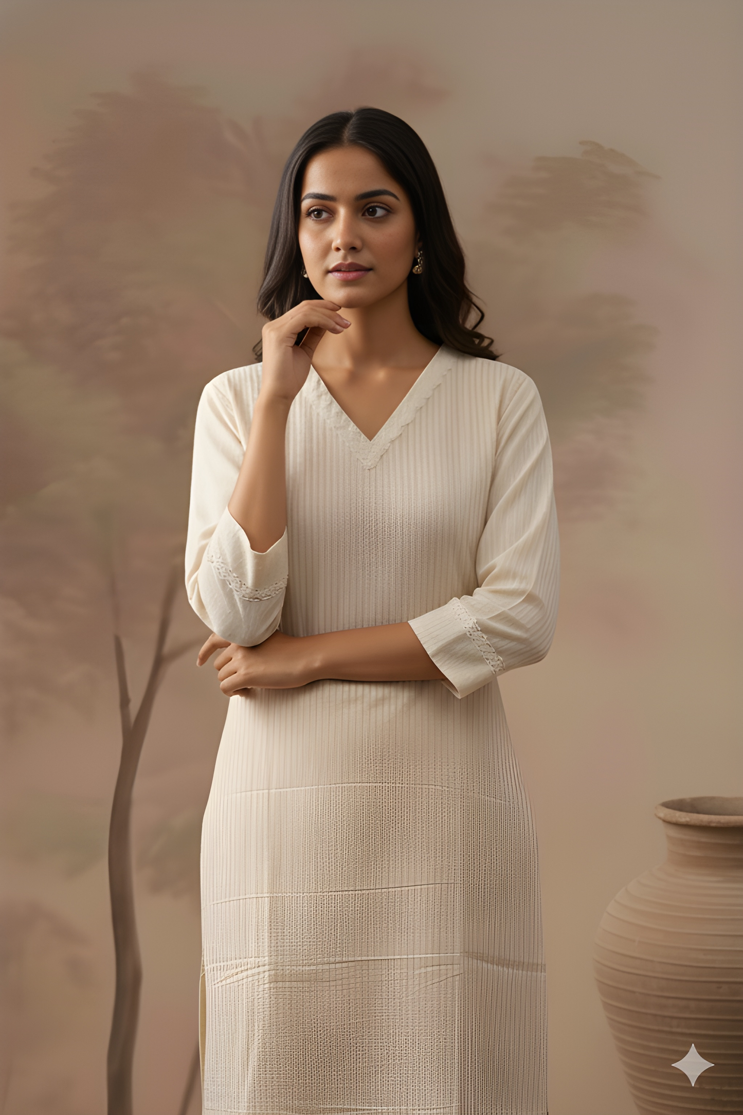 Ivory V Neck Cotton Cord Set