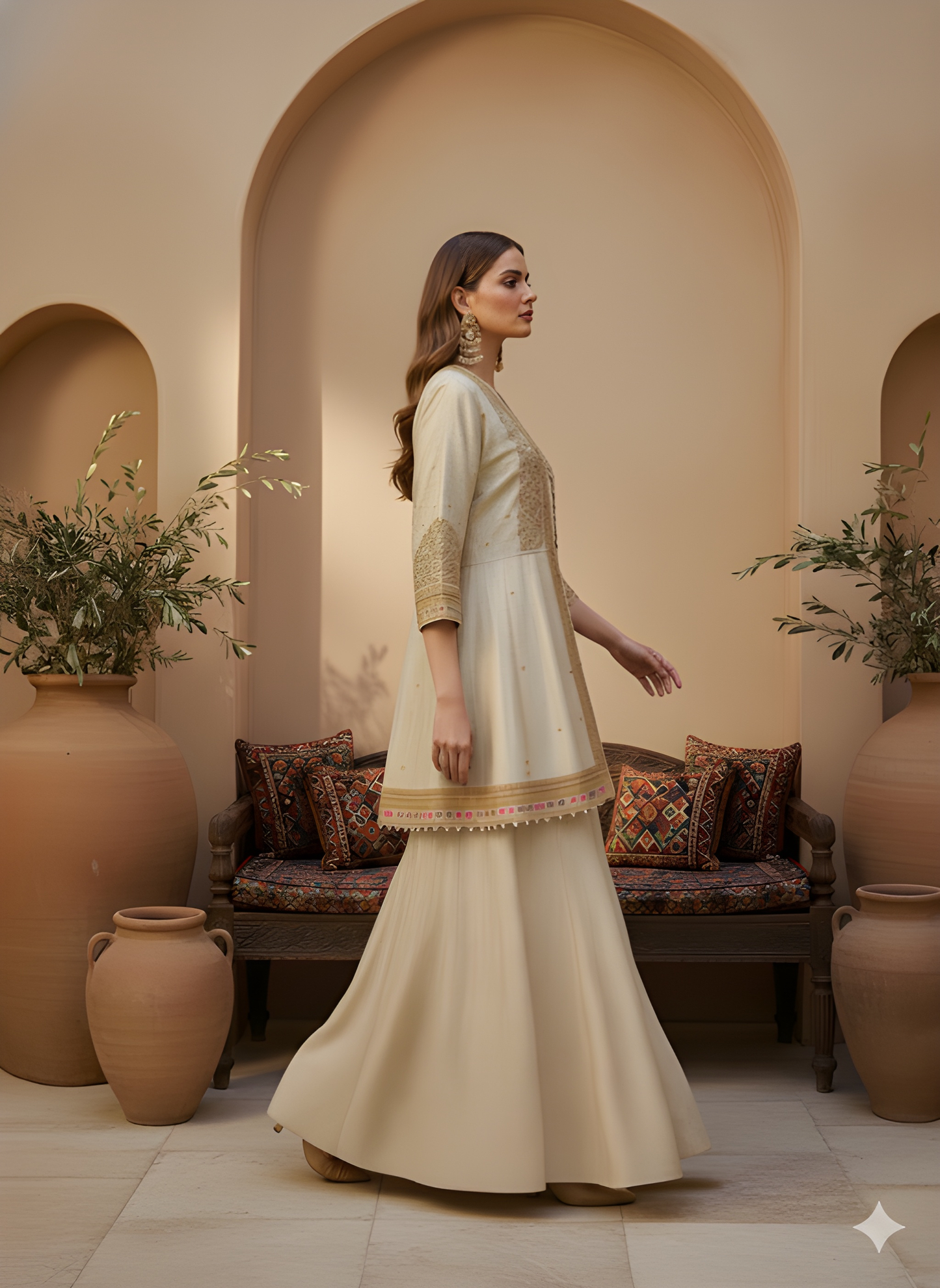 Ivory V-Neck Silk 3PCS Set