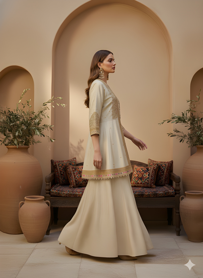 Ivory V-Neck Silk 3PCS Set