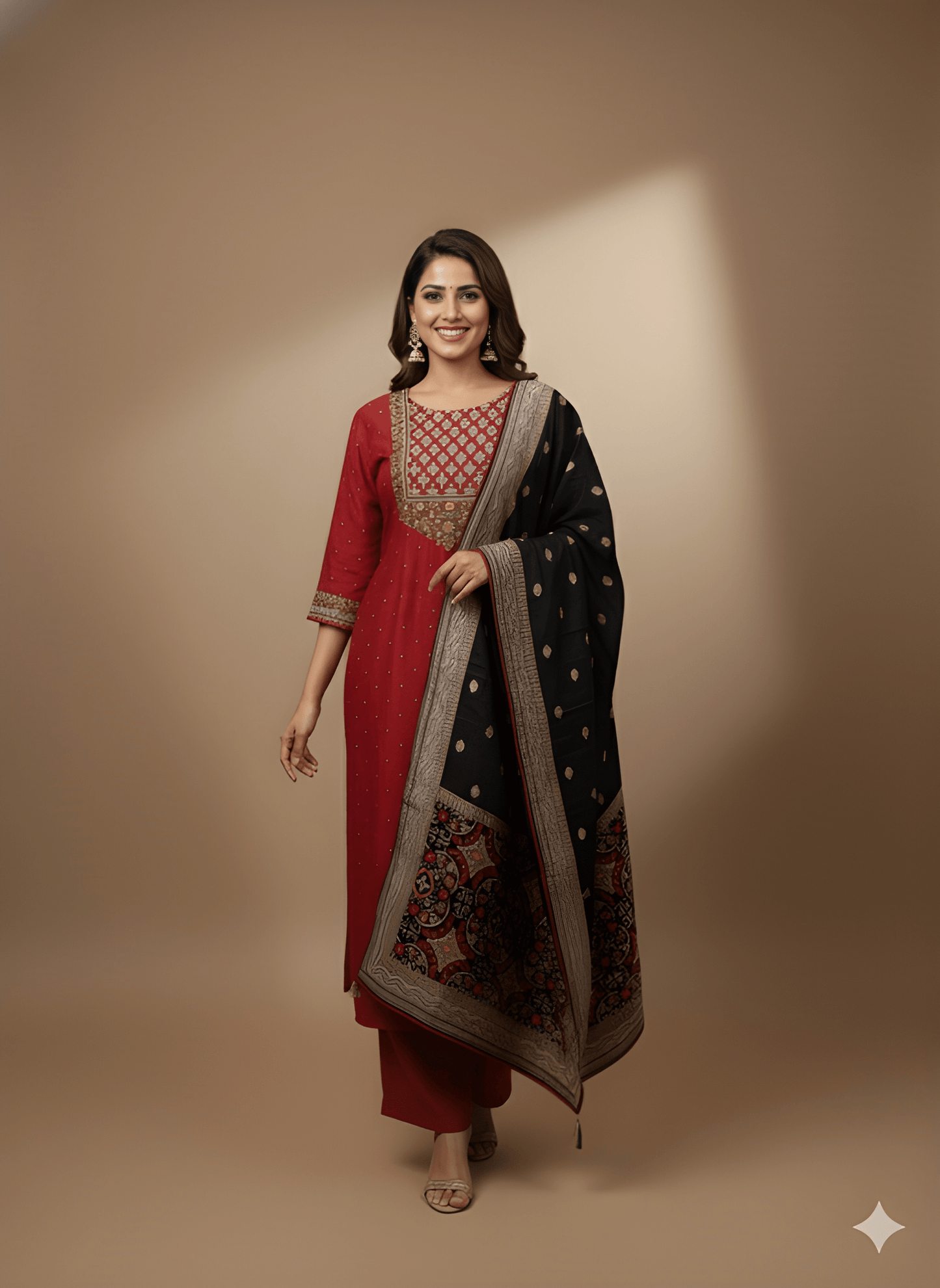 Pink Round V Neck Gazi Silk Kurta Set with Dupatta