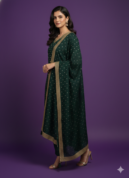 Green V-Neck Silk Kurta
