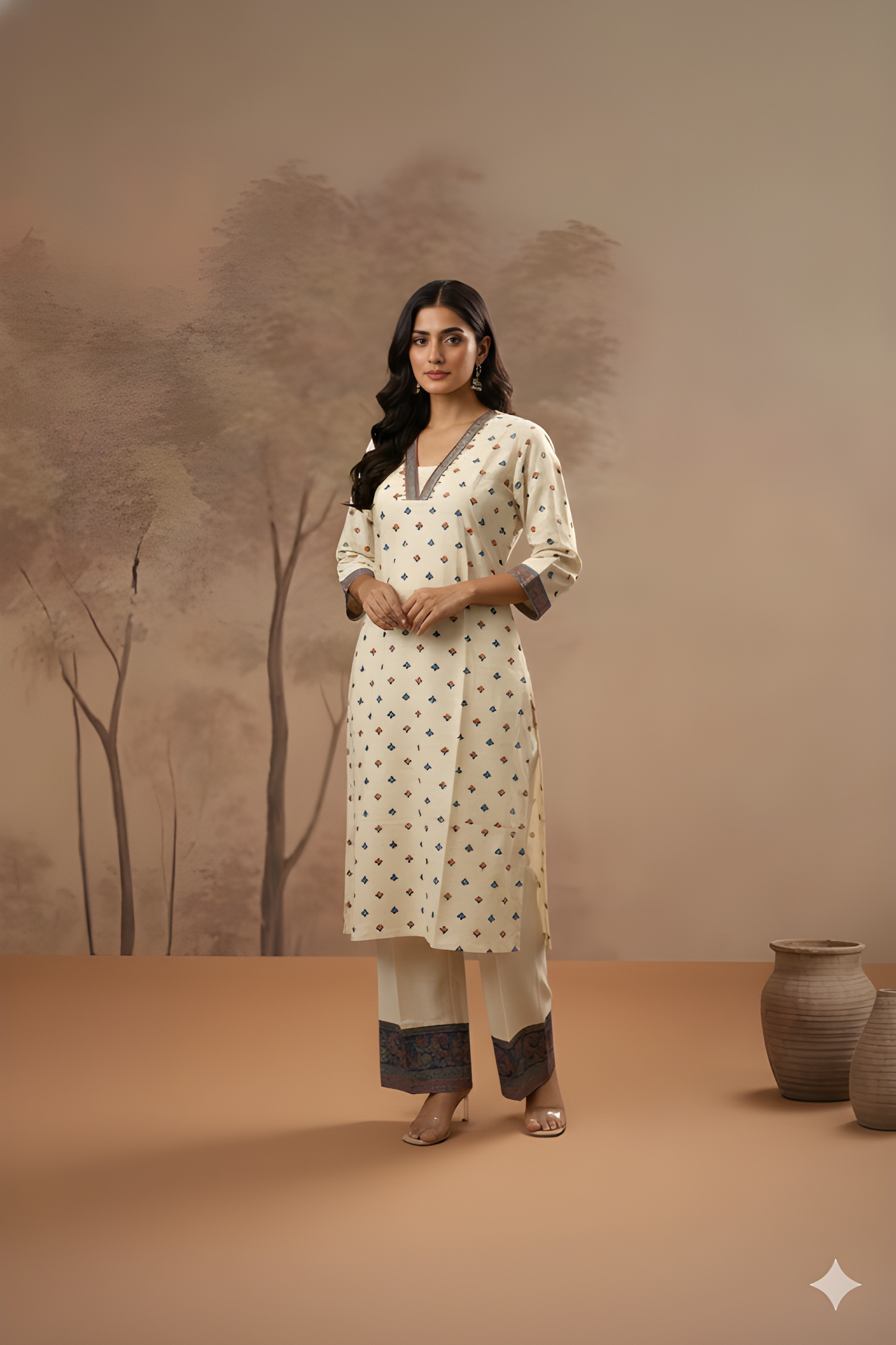 Ivory Deep-V Silk Cord Set