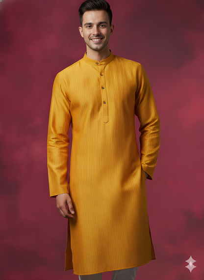 Yellow Mandarin Silk Kurta