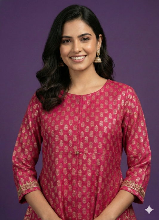 Span Pink Viscose Short Kurta