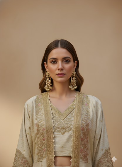 Ivory V-Neck Silk 3PCS Set