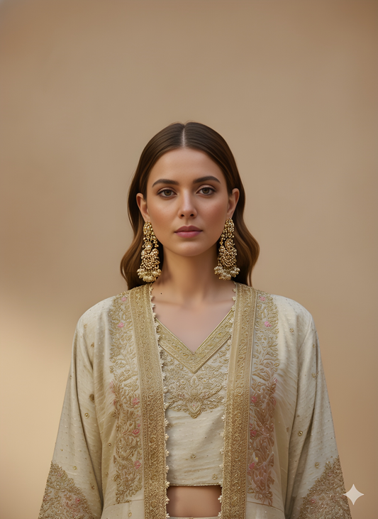 Ivory V-Neck Silk 3PCS Set