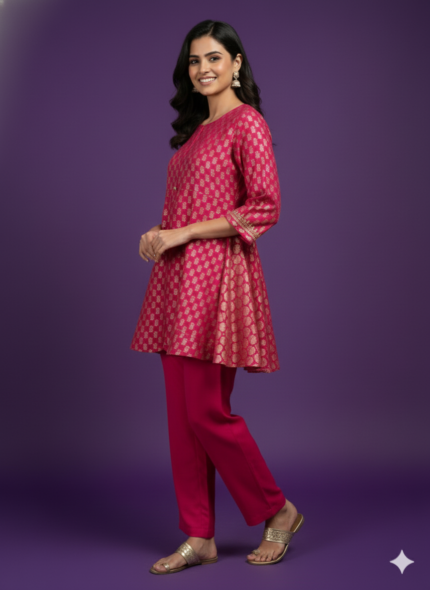 Span Pink Viscose Short Kurta