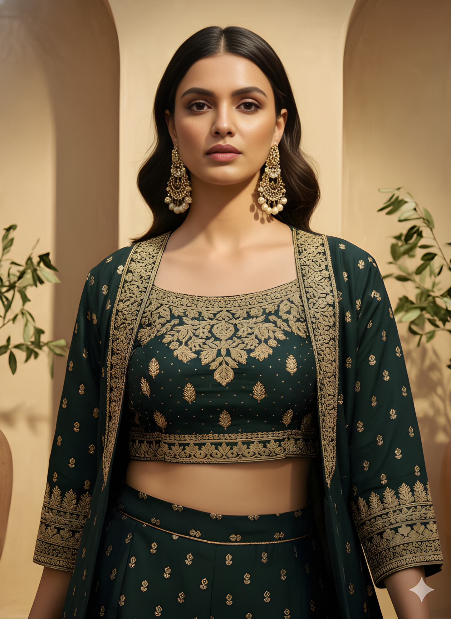 Green Round Neck Silk 3PCS Set