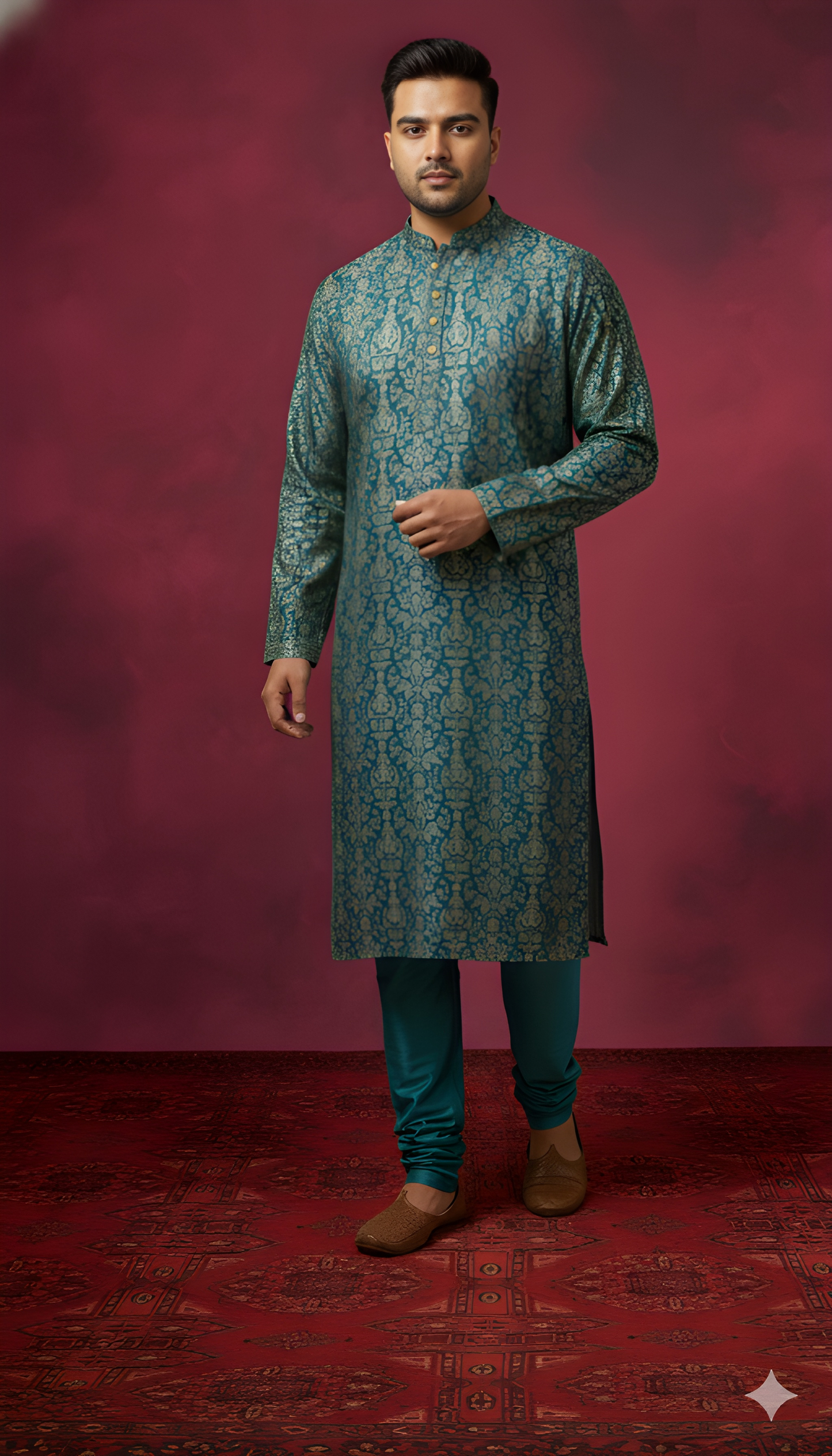 Blue Mandarin Neck Cotton Kurta