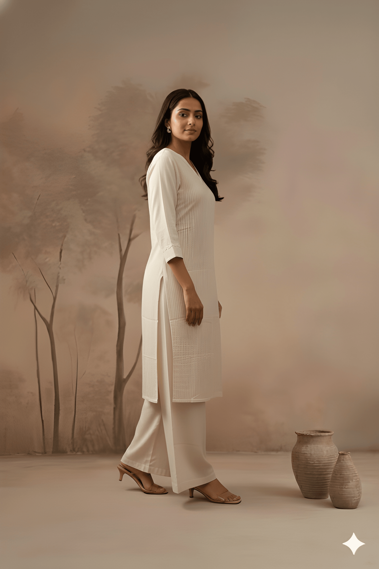 Ivory V Neck Cotton Cord Set