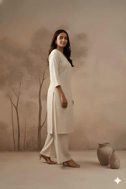 Ivory V Neck Cotton Cord Set