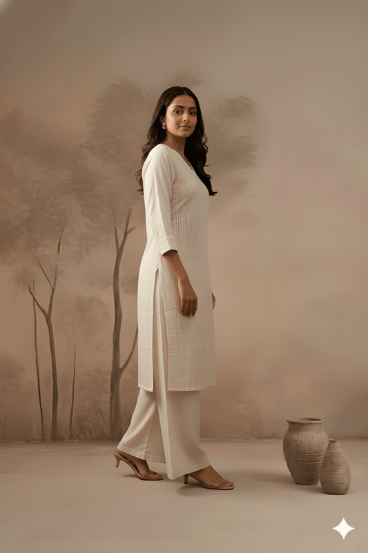 Ivory V Neck Cotton Cord Set