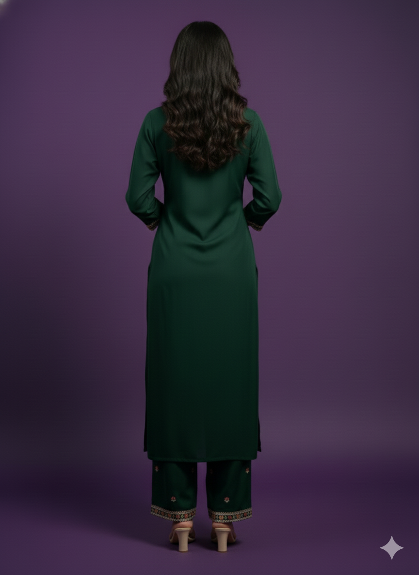 Green Round Neck Gazi Silk Kurta Set with Dupatta