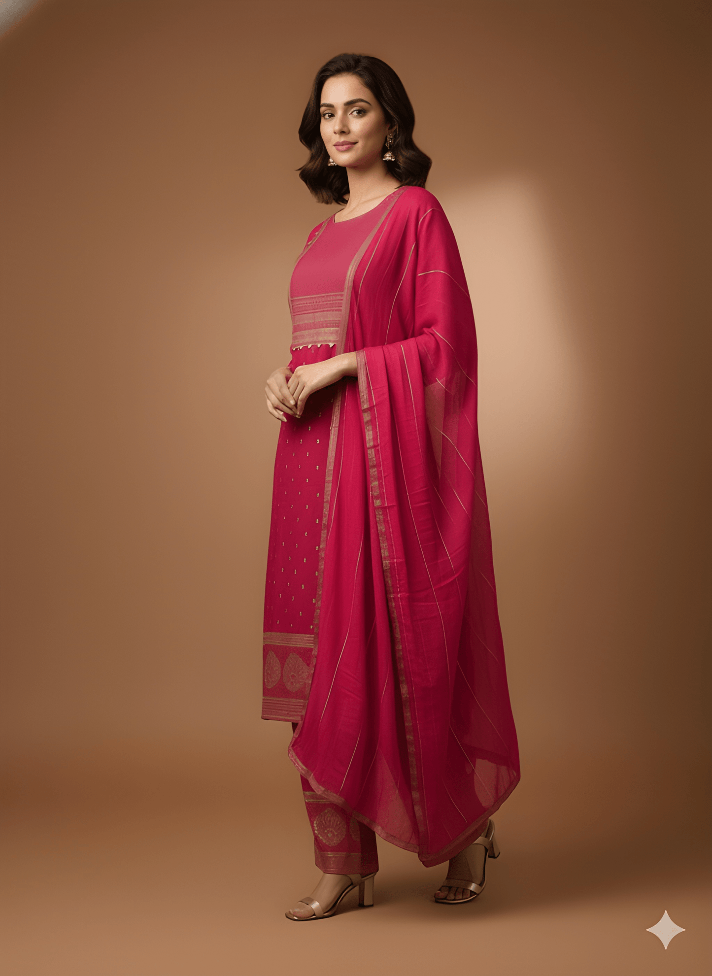 Pink Round Neck Rayon Cord Set