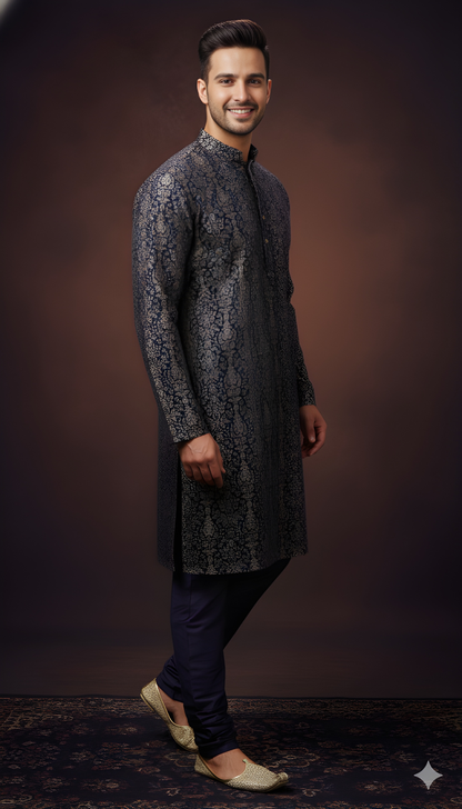 Purple Mandarin Neck Silk Kurta